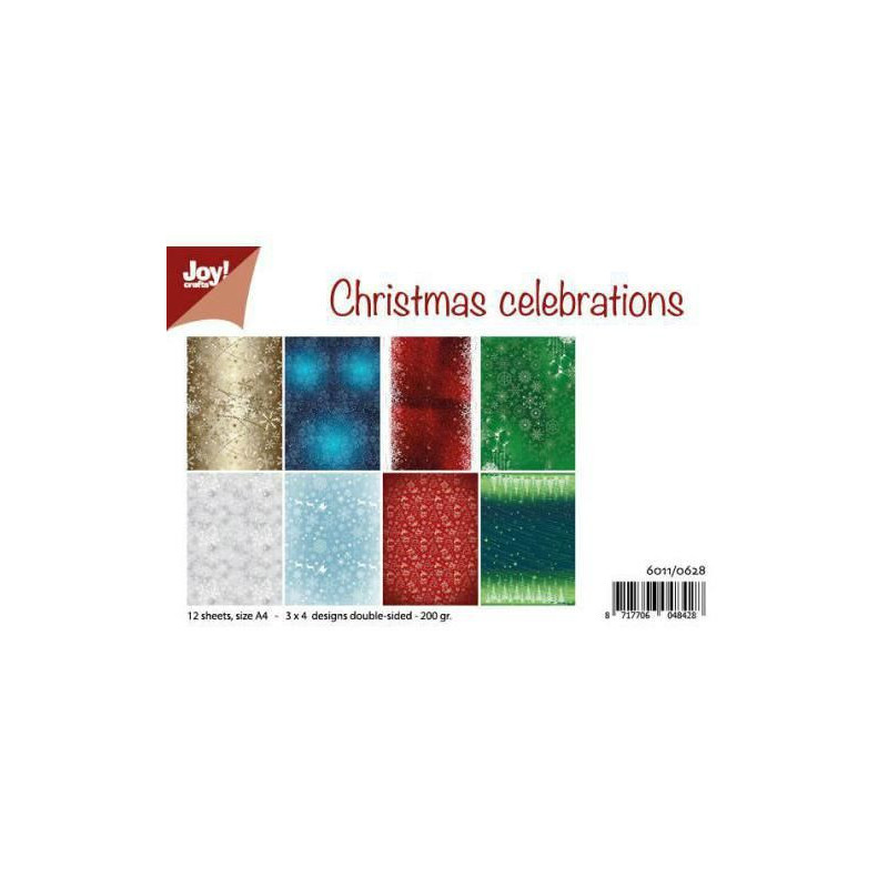 Sada Oboustranných Papírů A4 Christmas Celebrations A4 (12ks), Joy Crafts Vánoční Papíry Vánoce Scrapbooking