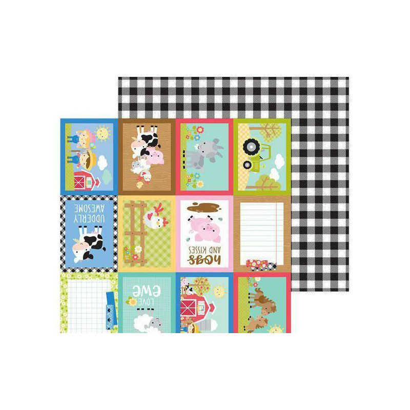 Oboustranný Papír Na Scrapbook (1ks) Buffalo Check Doodlebug Design Inc., 30 x 30 Kartičky Papíry Listy Potiskem Scrapbooking