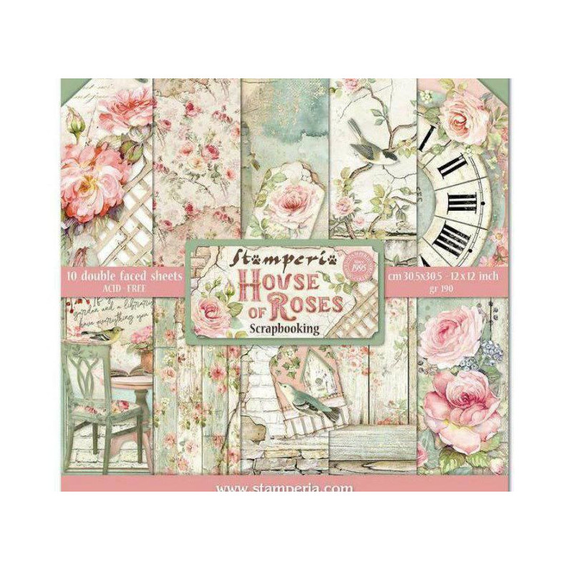 Sada Oboustranných Papírů 30X30Cm House Of Roses (10Ks), Stamperia Papíry Sady Potiskem Scrapbooking