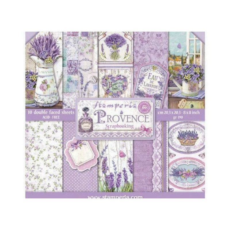 Sada Oboustranných Papírů 20X20Cm Levandule (10Ks), Stamperia Papíry Potiskem Scrapbooking