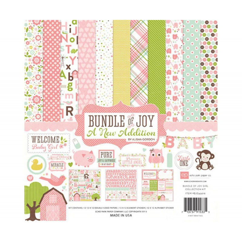 Sada Oboustranných Papírů 30x30cm A 2 Archy Samolepek Bundle Of Joy Girl (12+2ks), Echo Park Paper Co., Papíry Sady Potiskem