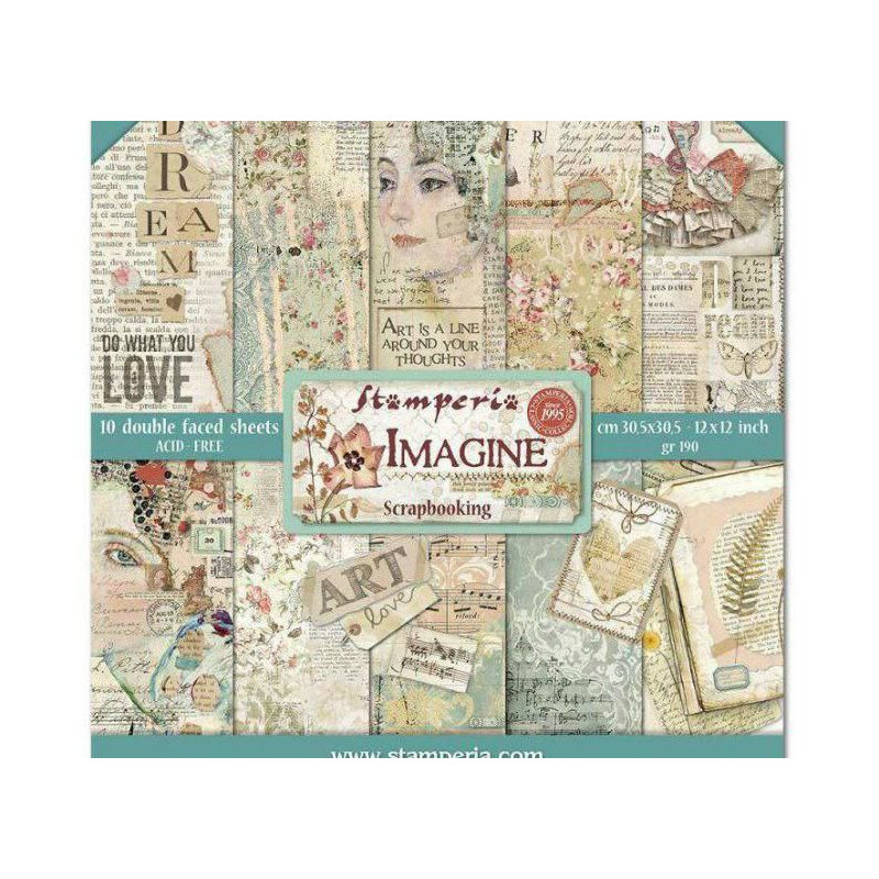 Sada Oboustranných Papírů 30X30Cm Imagine (10Ks), Stamperia Papíry Sady Potiskem Scrapbooking