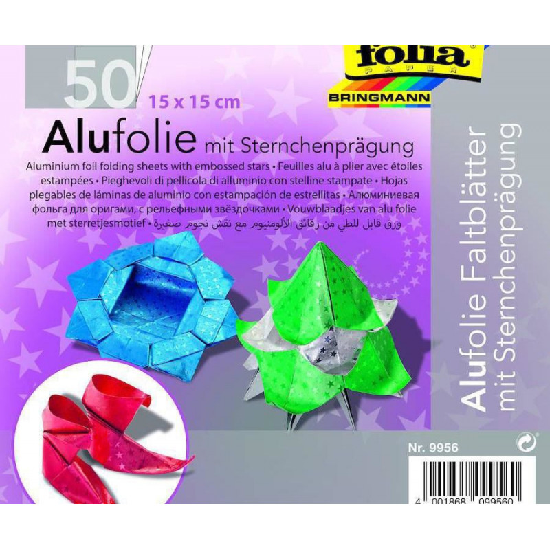 Origami Papír 15X15 Cm 50 Archů Z Hvězdičkované Alufolie V 5Ti Barvách Folia Bringmann