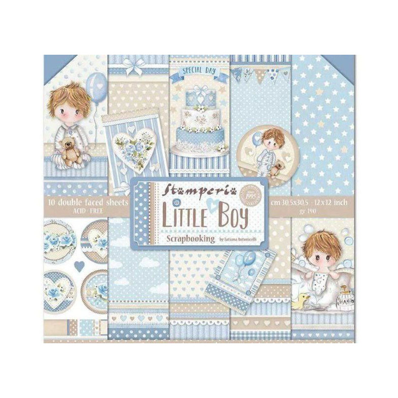 Sada Oboustranných Papírů 30X30Cm Little Boy (10Ks), Stamperia Papíry Sady Potiskem Scrapbooking