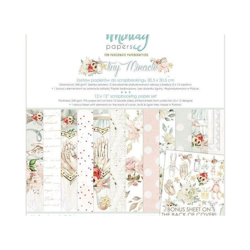 Sada Oboustranných Papírů Mintay Tiny Miracle 30x30cm (12ks) Tin-07 Mintay By Karola Papíry Sady Potiskem Scrapbooking