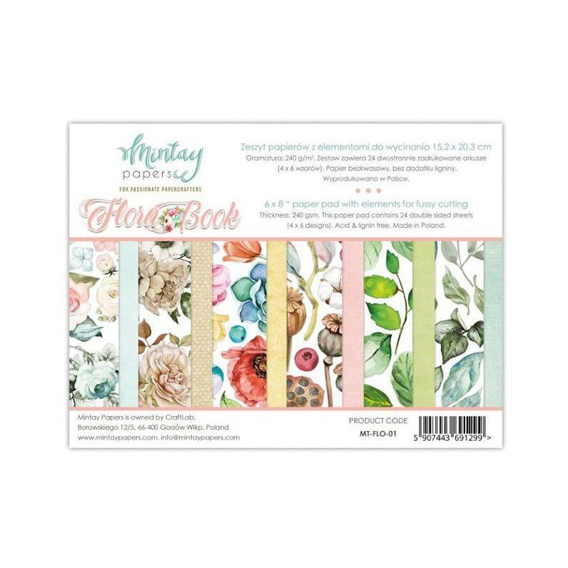 Sada Oboustranných Papírů Mintay Flora Book 15x20cm (24ks) Flo-01 Mintay By Karola Papíry 30 Potiskem Scrapbooking