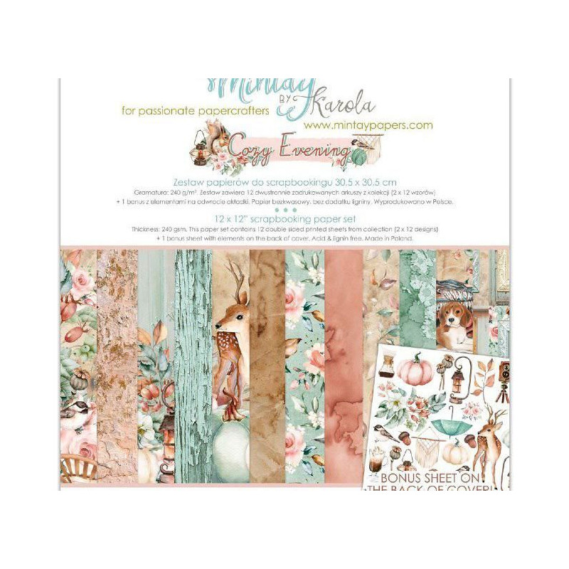 Sada Oboustranných Papírů Mintay Cozy Evening 30x30cm (12ks) Coz-07 Mintay By Karola Papíry Sady Potiskem Scrapbooking