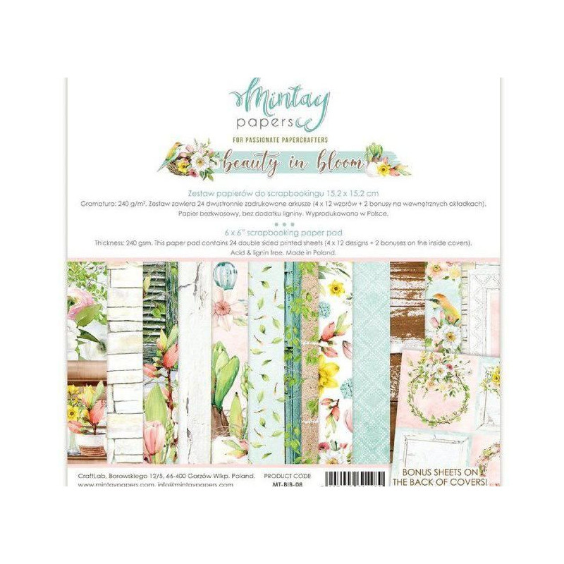 Sada Oboustranných Papírů Mintay Beauty In Bloom 15x15cm (24ks) Bib-08 Mintay By Karola Papíry Potiskem Scrapbooking