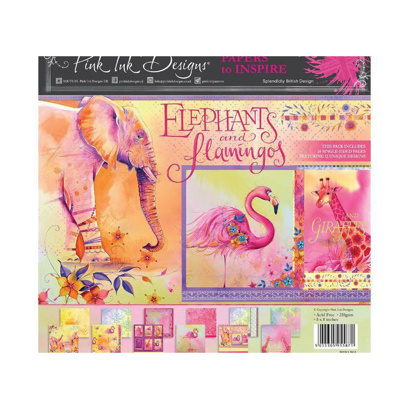 Sada Jednostranných Papírů 20, 3X20, 3Cm (24Ks) - Elephants And Flamingos Pink Ink Designs Papíry Potiskem Scrapbooking