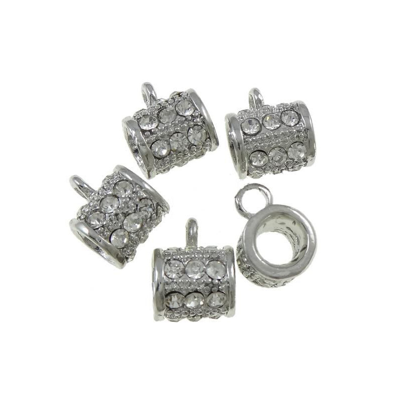 Kovové korálky s očkem a zirkony stříbrný vzhled rozměry 11, 5 mm x 10 mm x 15 mm dírka 3mm 4 kusy