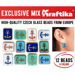 KRAFTIKA mix korálků Picasso s motivem kotvy na výrobu náramků, náhrdelníků, doplňků, rozměr 18mm x 12mm 12 kusů