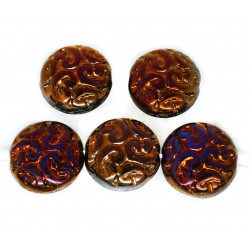 8ks Metallic Sliperit Purple full Round Carved Coin Beads tablet Shape Flat Beads Czech Glass Beads 14mm