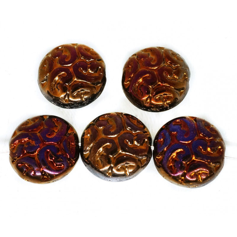 8ks Metallic Sliperit Purple full Round Carved Coin Beads tablet Shape Flat Beads Czech Glass Beads 14mm