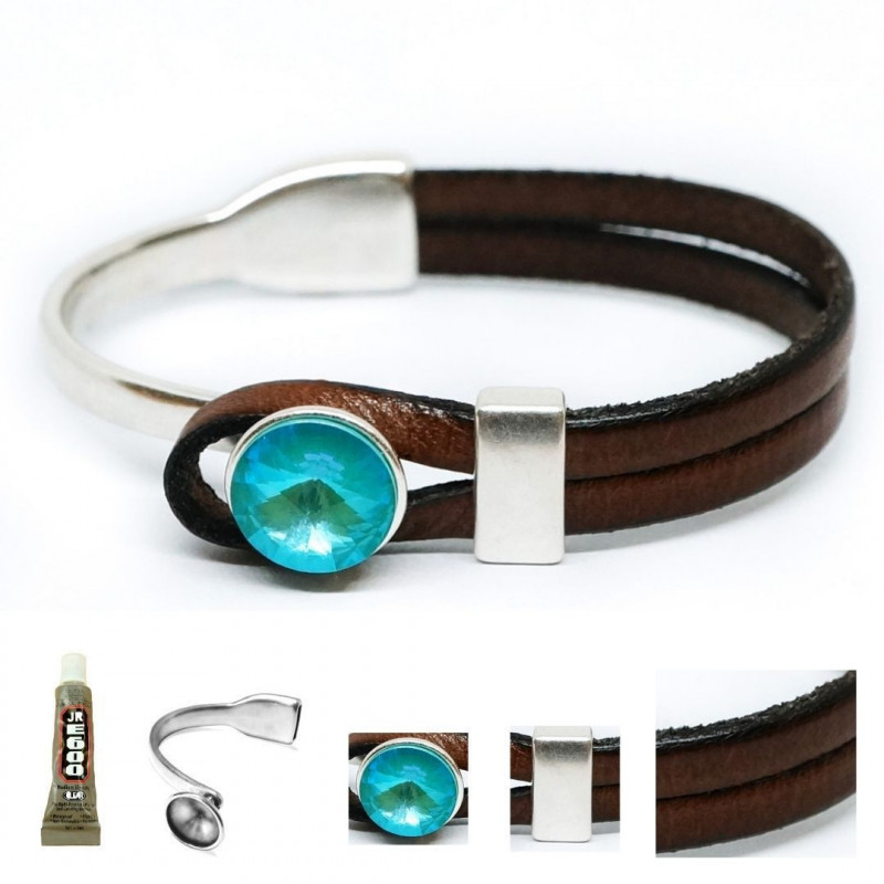 1 Diy náramek Set Kraftika Brown Natural hovězí kůže 999 Silver Antique á Zamak Metal SWAROVSKI Rivoli