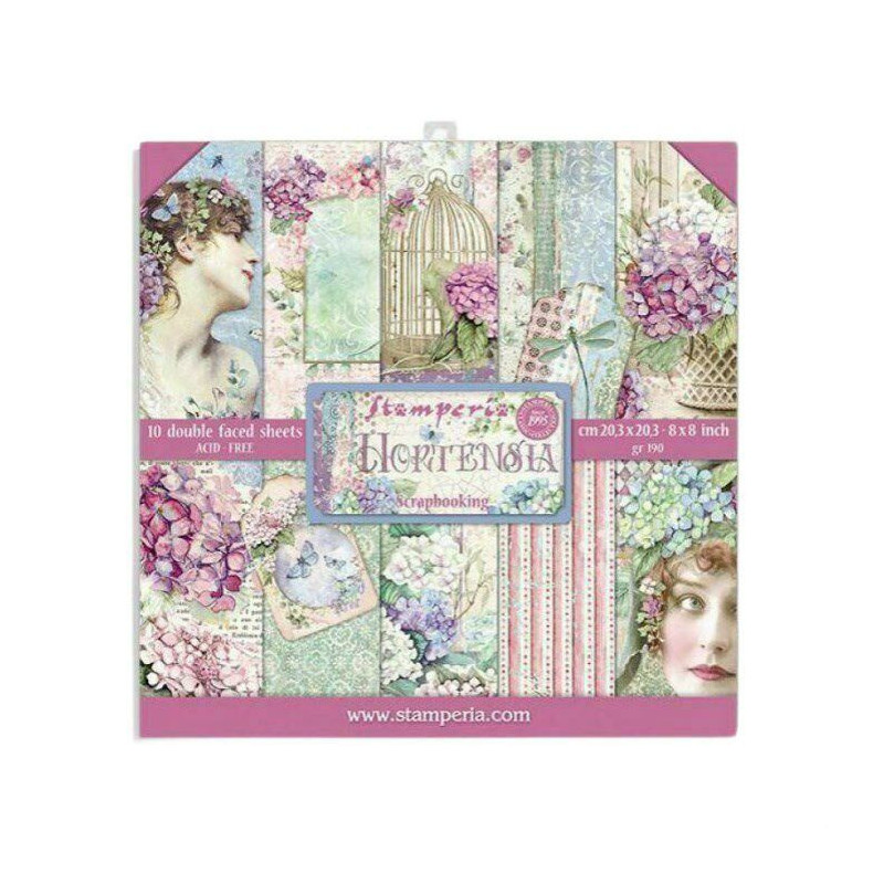 Stamperia Sada Oboustranných Papírů 20X20Cm Hortenzie (10Ks), , Papíry Potiskem Scrapbooking