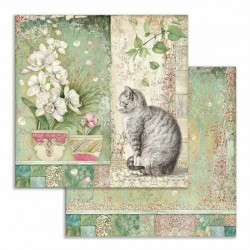 Stamperia Oboustranný Papír Na Scrapbook Kočka A Květiny , 30 X 30 Zvířata Papíry Listy Potiskem Scrapbooking