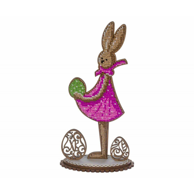 1pc Bunny On Stand Happy Easter DIY Kit Czech Glass Seed Beaded On Wood Canvas Embroidery Craft Set Easter Ornament Cross