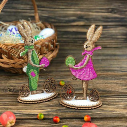 1pc Bunny On Stand Happy Easter DIY Kit Czech Glass Seed Beaded On Wood Canvas Embroidery Craft Set Easter Ornament Cross