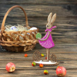 1pc Bunny On Stand Happy Easter DIY Kit Czech Glass Seed Beaded On Wood Canvas Embroidery Craft Set Easter Ornament Cross