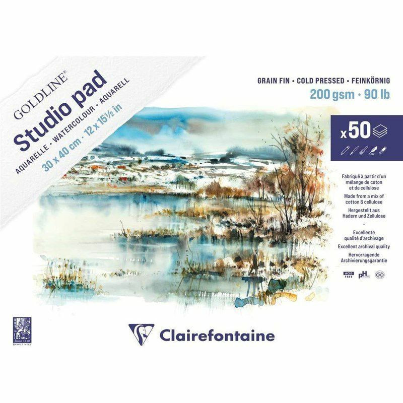 Clairefontaine Skicák Na Akvarel Goldline Studio Pad (200G/M2 50Ks) 30X40Cm , Akvarelové Papíry Skicáky Výtvarné Potřeby