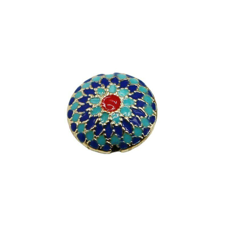 1ks Stříbrná Modrá smalt Mandala květina mince kovové Cloisonne korálky distanční Vintage Art korálek Design kouzlo náramek