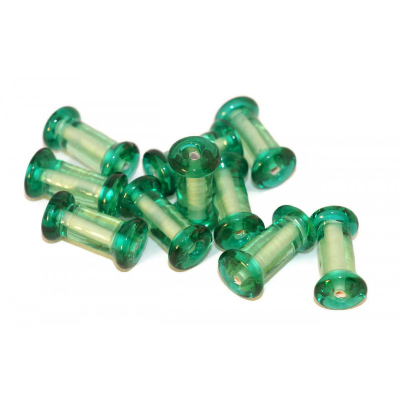 2ks Zelené Vinuté české Skleněné Korálky Ruční Trubice Cívky Korálky 14mm x 6mm