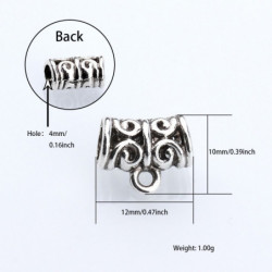 10ks Starožitné stříbrné velké díry Evropské Pandora Style Tube Charms Bail Metal 12mm x 10mm otvor 4mm