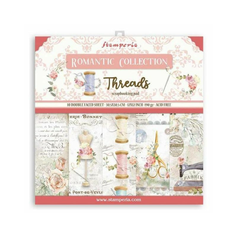 Stamperia Sada Oboustranných Papírů 30X30Cm Threads (10Ks), , Papíry Sady Potiskem Scrapbooking