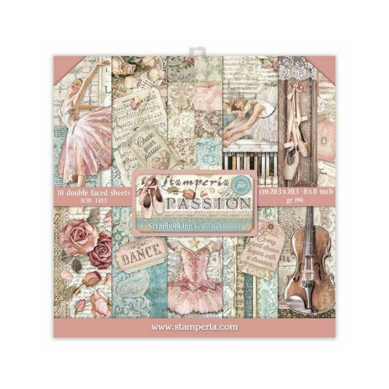 Stamperia Sada Oboustranných Papírů 20X20Cm Passion (10Ks), , Papíry Potiskem Scrapbooking