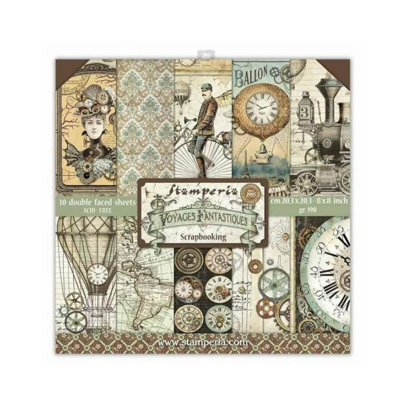 Stamperia Sada Oboustranných Papírů 20X20Cm Voyages Fantastiques (10Ks), , Papíry Potiskem Scrapbooking