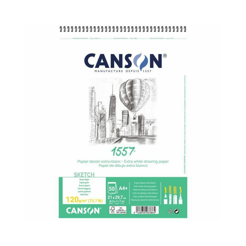 Canson Skicák 1557 na kresbu a skici (120g/m2 50ks) A4 , inkoust tuš, skicáky výtvarné potřeby