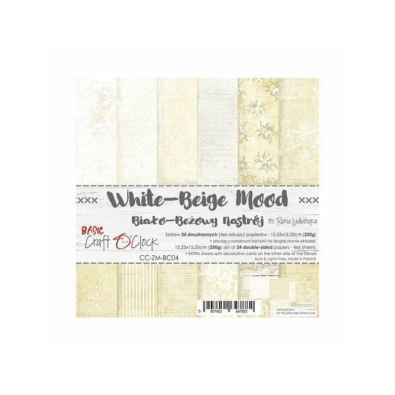 Craft OClock Sada oboustranných papírů 15, 3x15, 3cm White-Beige Mood (24ks), , papíry potiskem scrapbooking