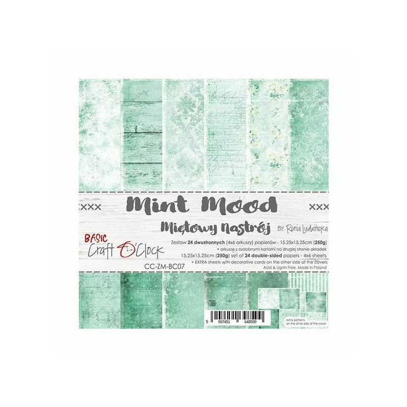 Craft OClock Sada oboustranných papírů 15, 3x15, 3cm Mint Mood (24ks), , papíry potiskem scrapbooking