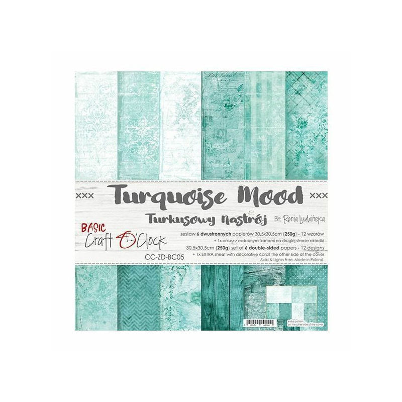 Craft OClock Sada oboustranných papírů 30, 5x30, 5cm Turquoise Mood (6ks), , papíry sady potiskem scrapbooking