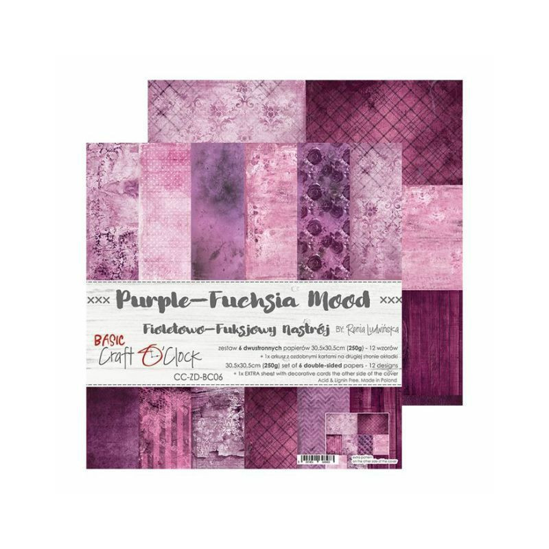 Craft OClock Sada oboustranných papírů 30, 5x30, 5cm Purple-Fuchsia Mood (6ks), , papíry sady potiskem scrapbooking