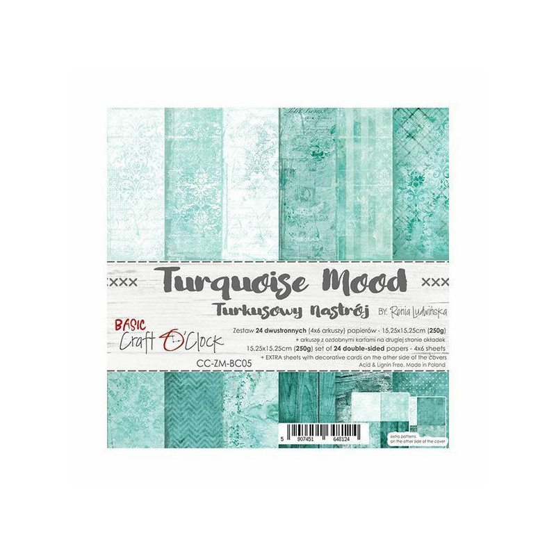 Craft OClock Sada oboustranných papírů 15, 3x15, 3cm Turquoise Mood (24ks), , papíry potiskem scrapbooking