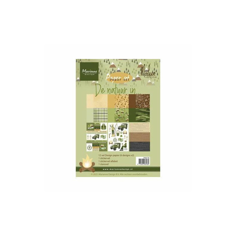 Marianne Design Sada papírů A5 a samolepek (12+2ks) - De natuur in..., , papíry potiskem scrapbooking