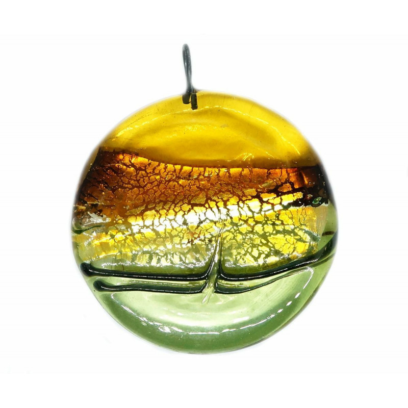 1pc 925 Sterling Silver Crystal Green Yellow Black Large Pendant Lampwork Czech Bohemian Handmade Original Authentic Artisan