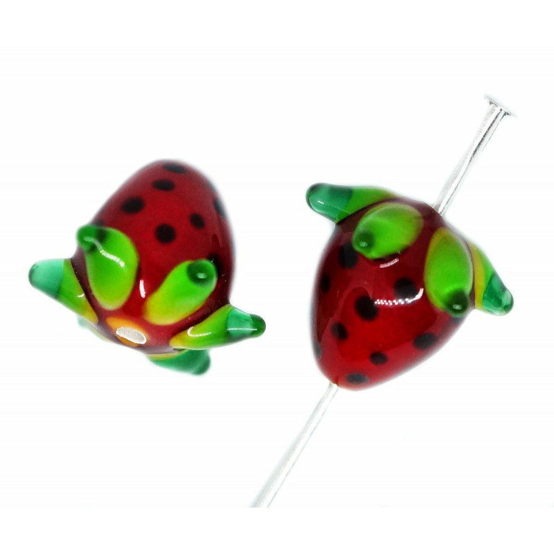 1pc křišťálově červená zelená černá tečka jahody přívěsek Lampwork Czech Bohemian Handmade Original Authentic Artisan Fruit