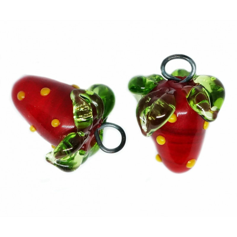 1pc Crystal Red Green Strawberries Pendant Lampwork Czech Bohemian Handmade Original Authentic Artisan Fruit Beads Czech Glass