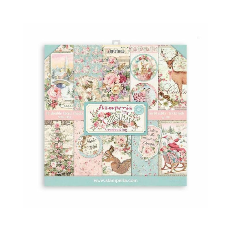 Stamperia Sada oboustranných papírů 30x30cm Pink Christmas (10ks), , papíry sady potiskem scrapbooking