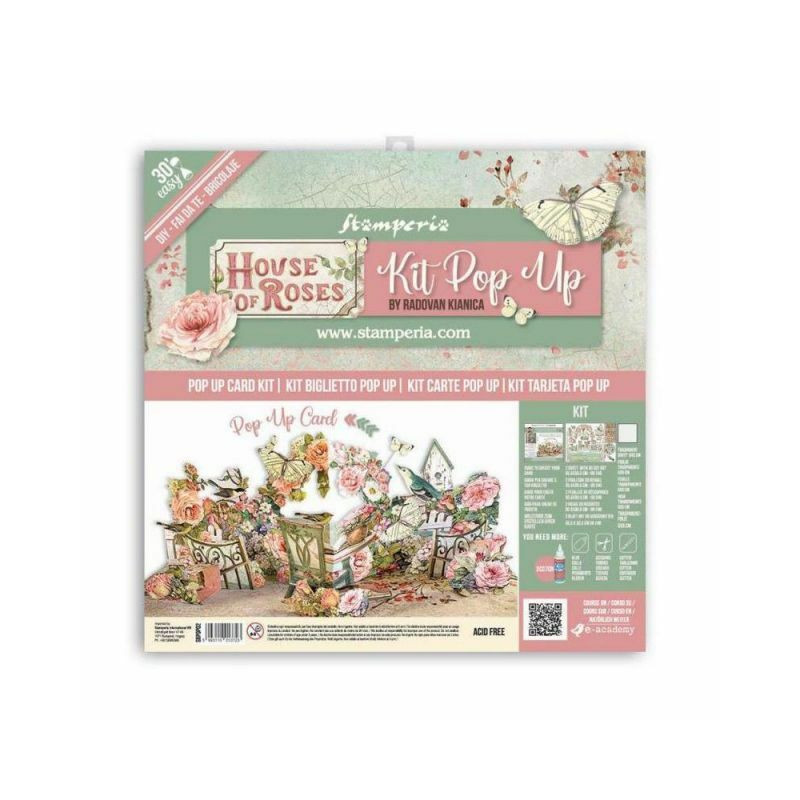 Stamperia 3D sada na výrobu přání Pop up kit - House of Roses , papíry obrázky potiskem scrapbooking