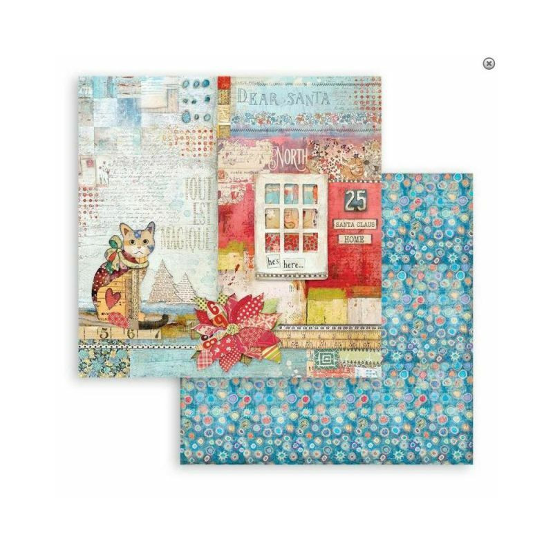 Stamperia Oboustranný papír na scrapbook Christmas Patchwork kočka , 30 x 30 vánoce papíry listy potiskem scrapbooking