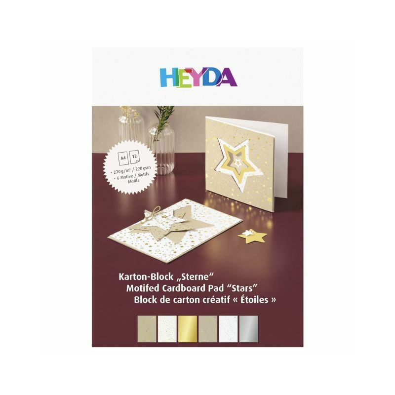 Heyda Sada A4 kartonových papírů kraft zlato-stříbrné s hvězdičkami 220g/m2 (12ks), , papíry sady jednobarevné, scrapbooking