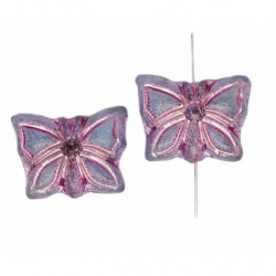 8ks Crystal Purple Butterfly Moth české sklo 15mm x 12mm