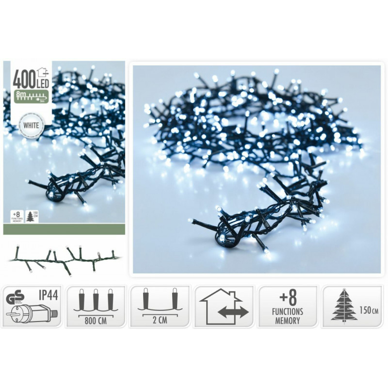 Světelný řetěz 400 LED 8 m studená bílá