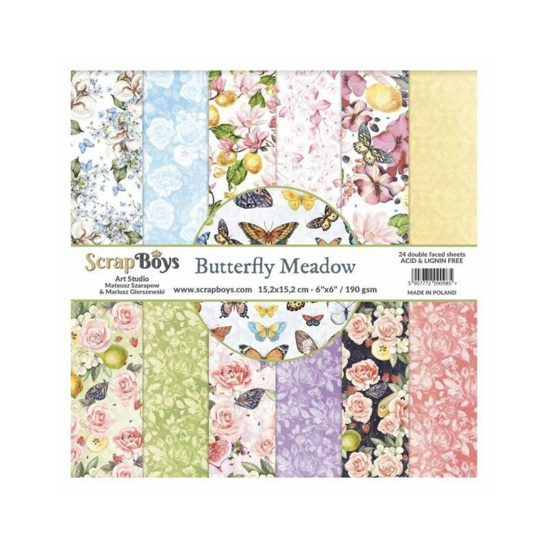 ScrapBoys Sada oboustranných papírů 15, 2x15, 2cm Butterfly Meadow (24ks), , papíry potiskem scrapbooking