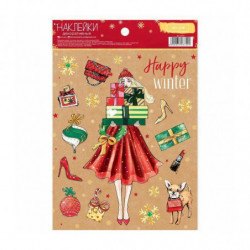 1pc kočka Sada dekorace strom Vánoce samolepky Happy Winter 14, 5 x 21 cm Vánoce Scrapbooking dívka pes dárky papír Diy Umění