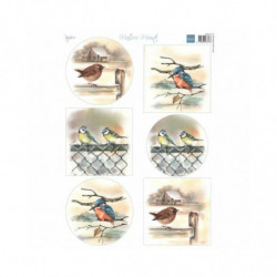 Marianne Design List A4 s obrázky - Birds in Winter , papíry potiskem scrapbooking