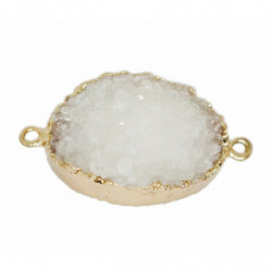 1ks Clear White Natural drahokam Connector Druzy Style obdélník Ice Quartz 20mm x 37mm X15mm-22mm x 37mm X16mm otvor 2, 5 mm